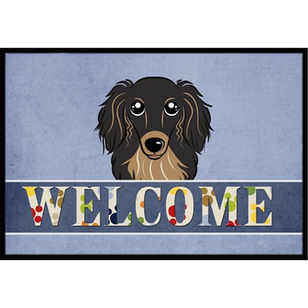 Carolines Treasures Longhair Black And Tan Dachshund Welcome Indoor & Outdoor Mat, 24 x 36 in. CA77321